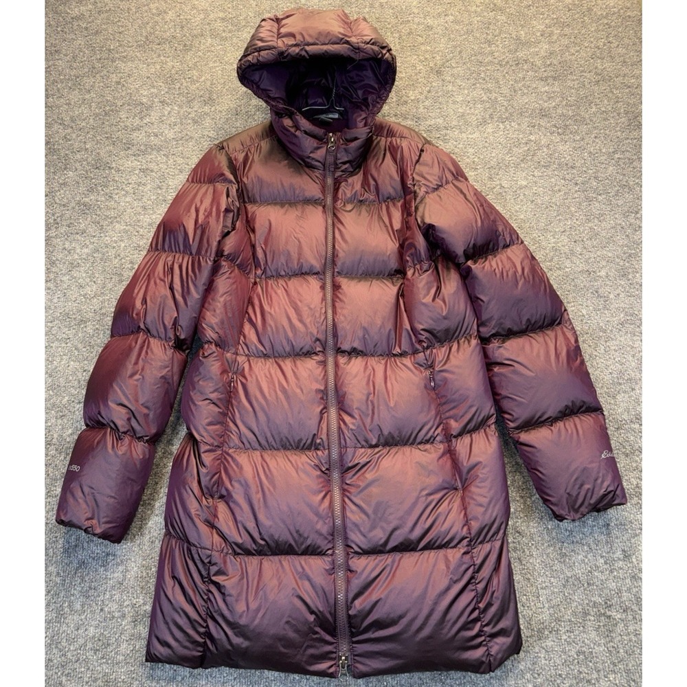 Eddie Bauer Luna Peak Women's M Burgundy EB550 Down Hooded Puffer Parka Coat